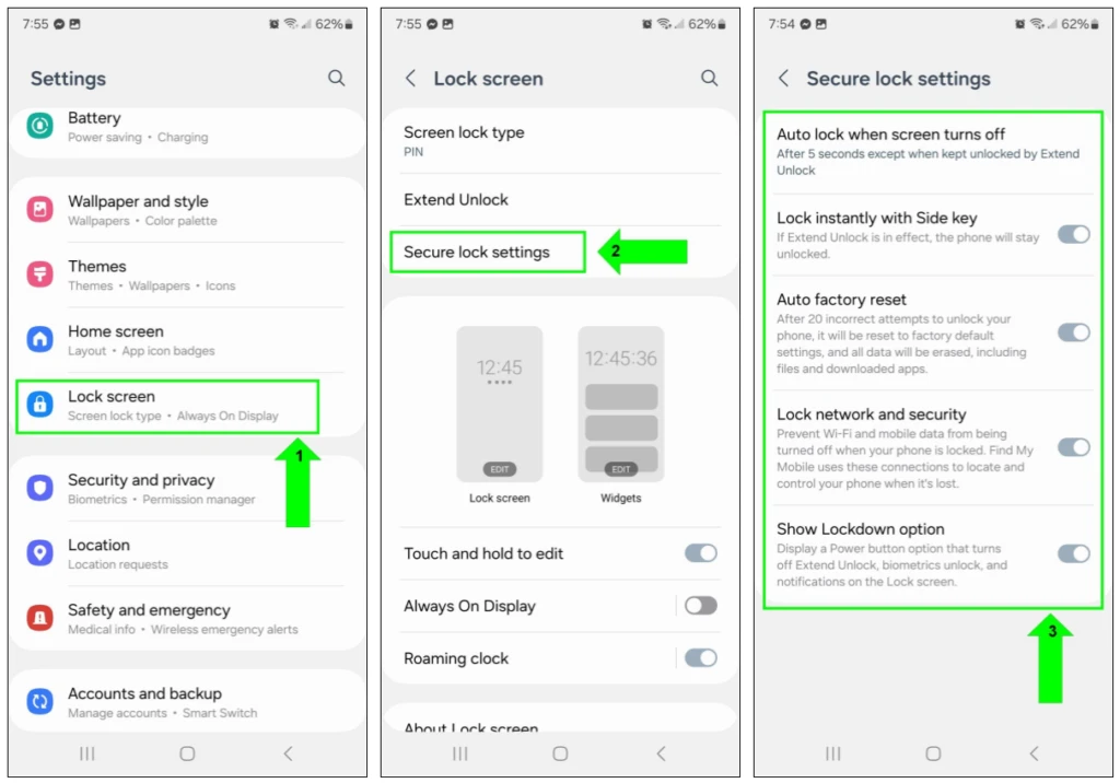 Android上的安全锁设置截图。