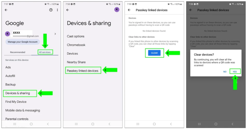 Android上与密钥链接的设备和共享设置的截图。